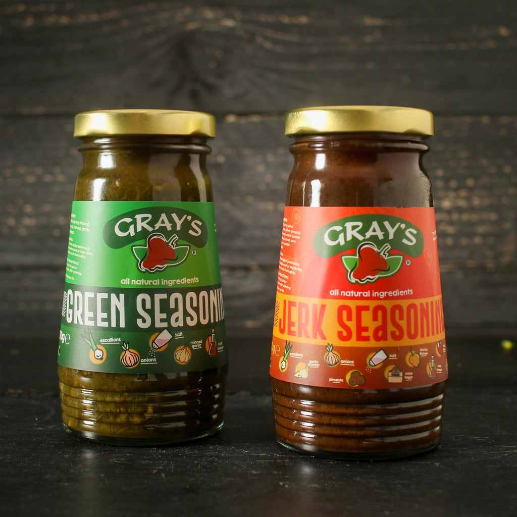 Gray's Authentic Jamaican Jerk Seasoning Jar & Green Seasoning Jar | 2 Pack | 10oz | 284ml | Perfect For Seasoning | Suitable for Meat & Vegetarian Dishes