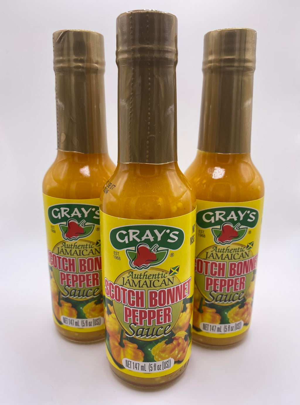 Gray's Authentic Jamaican Scotch Bonnet Sauce | Pack of 3 147ml Bottles | Perfect For Dipping | Hot Sauce | Suitable for Vegan And Non-Vegan Cuisine